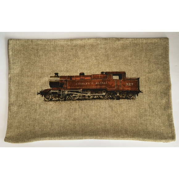 POTTERY BARN 16”x26” Cream/Rust Train 100% Cotton Lumbar Pillow Cover EUC - RARE - Picture 1 of 11